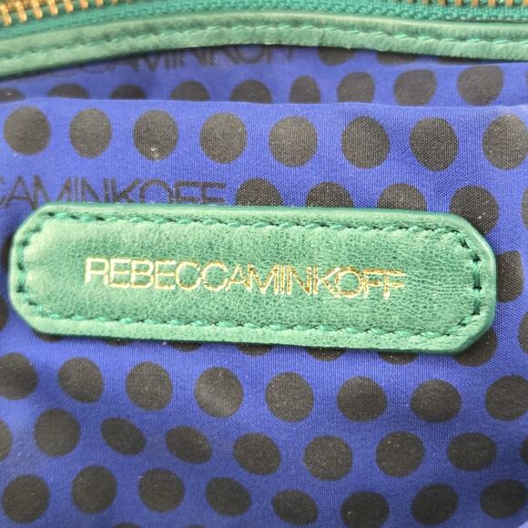 Rebecca Minkoff Crossbody Satchel Jade Green Leather Gold Tone Studs Hardware - Picture 9 of 12